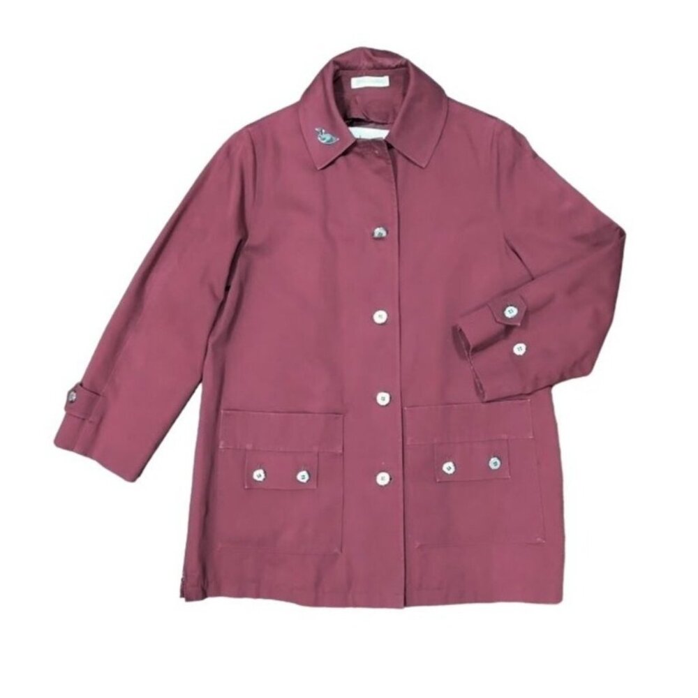 Vintage Misty Harbor Wear in Good Health Button Front Rain Coat Maroon Womens 10